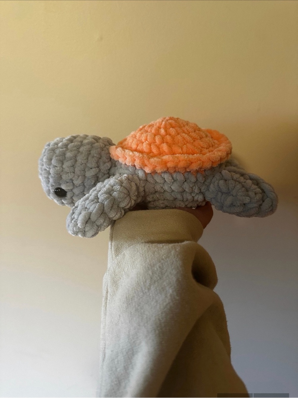Handmade Plush Turtle Toy - Gray Body with Pink Shell